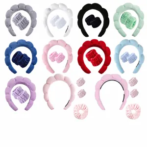 Bonito conjunto de diadema de esponja de nube y muñequeras para mujer, cinta de lavado suave.