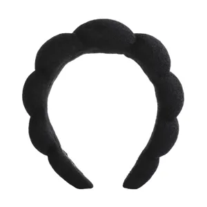 Diadema acolchada negra estilo nube para mujer, lindo aro de pelo ondulado para lavado diario.