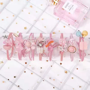 Set di 8 elastici per capelli rosa carini con ciondoli adorabili per donne e ragazze.