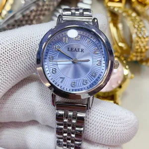 LEAER chic minimalistisch studenten quartz horloge met stalen band en stijlvolle blauwe wijzerplaat