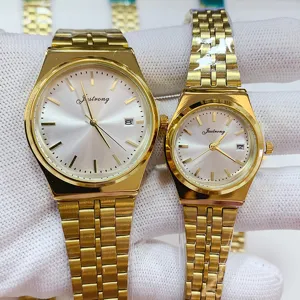 Fashion Business Couples Quartz Watch Minimalist Round Alloy Case Metallic Steel Band Calendar Pointer Relogio Masculino Feminino