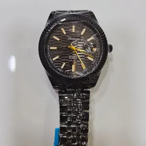 Lanturun schwarze Herren Quarzuhr Edelstahl Business Freizeit Kalender Armbanduhr