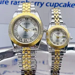 Couple quartz watch stainless steel two tone strap luxury casual calendar wrist watch