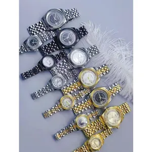 Couple quartz watch stainless steel strap casual fashion calendar wristwatch for men and women