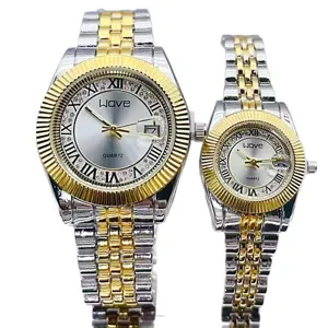 WOVE Luxury Couple Quartz Watch Stainless Steel Two-Tone Waterproof Calendar Wristwatch