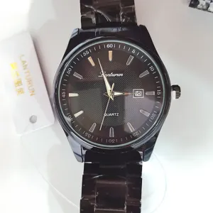 Herren schwarze Quarzuhr mit Edelstahlarmband, Datumsanzeige, modischer Business-Stil.