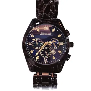 Herren schwarze Stahl Quarzuhr Business lässig wasserdichte Armbanduhr mit Datumsanzeige