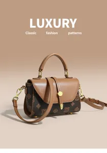 Elegant retro women's handbag, stylish PU leather crossbody bag with classic pattern and gold hardware.