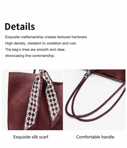 Close-up details of women's tote bag showing fine hardware texture and neat stitching.