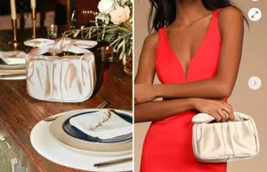 Chic pleated evening clutch bag with elegant bow handle, trendy fashion accessory for women.