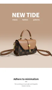 Retro monogram top handle crossbody bag for women, stylish autumn winter fashion leather handbag.