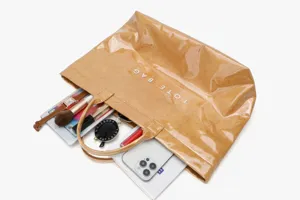 Transparent glossy brown tote bag large capacity waterproof daily commuter handbag with inner items