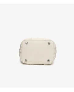 Minimalist women bucket bag detail white pebbled leather elegant daily tote shoulder bag