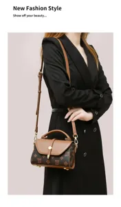 Women retro brown monogram handbag stylish shoulder crossbody bag with top handle and strap