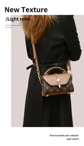Retro monogram top-handle crossbody bag for women, stylish vintage fashion shoulder handbag.