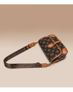 Vintage monogram shoulder bag for women, stylish retro crossbody bag with premium leather trim.