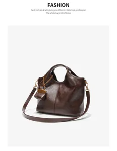 Genuine leather tote handbag with small pouch, stylish casual shoulder crossbody bag for women.