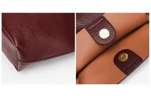 Detailed view of women large capacity tote bag featuring smooth stitching and quality magnetic snap.