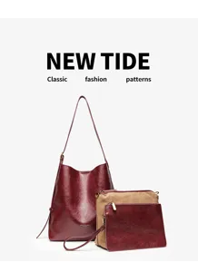 Stylish women shoulder bag set, chic burgundy PU leather tote and pouch for daily commute.