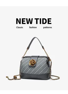 Elegant camellia woven shell shoulder bag for women, stylish crossbody bag for daily commute.