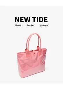Pink DuPont paper tote bag, large capacity casual handbag for women commuting daily use.