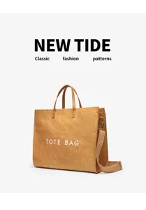 Minimalist kraft paper tote bag with adjustable crossbody strap, large capacity retro shoulder bag.