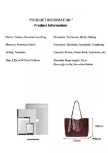Large capacity commuter tote bag for women, minimalist daily shoulder bag with stylish scarf.