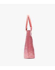 Pink DuPont paper tote bag side view, casual large capacity commuter handbag for women.