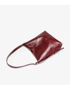 Burgundy patent leather shoulder bag minimalist hobo tote bag daily commuting purse