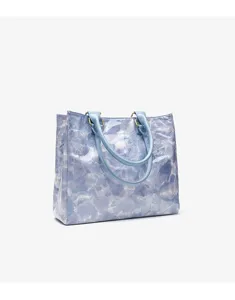 Blue water ripple pattern tote bag, casual shoulder bag, stylish daily handbag detail.