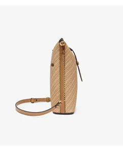 Borsa a secchiello in paglia intrecciata da donna, elegante borsa estiva vintage.