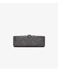 Detailed view of the dark grey vintage textured shoulder bag bottom showing fine craftsmanship.