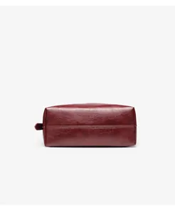 Burgundy leather cosmetic pouch minimalist rectangular travel makeup bag chic daily clutch
