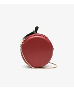 Red apple shaped crossbody bag cute small round shoulder bag stylish gold chain handbag.