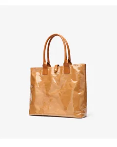 Large capacity brown tote bag, stylish commuter shoulder handbag with durable handles.