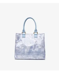 Blue water ripple DuPont paper tote bag detail showing durable texture and sturdy handles.