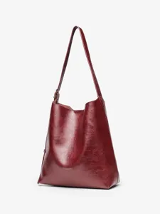 Minimalist solid color leather underarm shoulder bag, stylish casual tote for women.