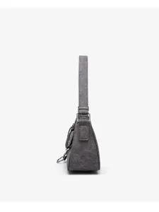 Grey motorcycle style underarm bag, vintage chic shoulder bag for women, trendy commuter handbag.