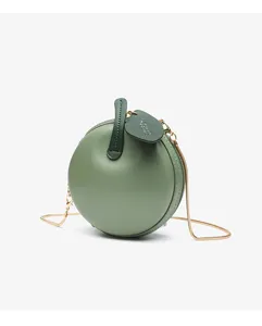 Green apple shaped crossbody bag with gold chain strap, cute novelty round shoulder bag for women