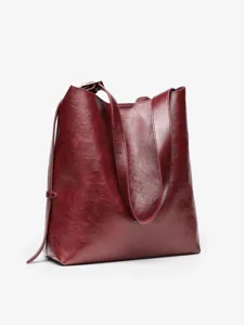 Minimalist solid color women shoulder bag versatile commuter leather tote bag.