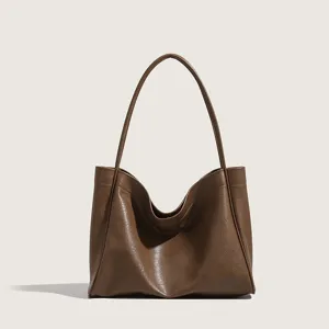 Braune weiche Ledertragetasche für Damen, große Pendler-Schultertasche, lässige Hobo-Tasche.
