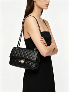 Fashion women quilted chain shoulder bag casual classic elegant black crossbody underarm bag.
