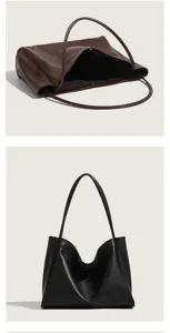 Details der weichen Leder-Shopper-Tasche, großes Fassungsvermögen für den Pendleralltag.