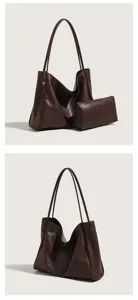Braune PU Leder Tote Tasche mit kleiner Pouch, stilvolle Damen Schultertasche für Alltag.