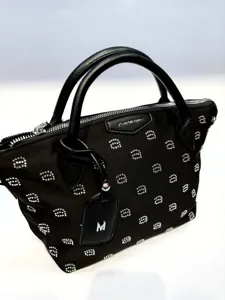 Black nylon rhinestone tote bag for women stylish top handle shoulder bag purse elegant