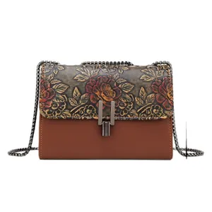 Vintage embossed women crossbody bag stylish retro shoulder bag with chain strap and clasp