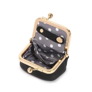 Mini black leather kiss lock coin purse portable jewelry storage box for small earrings rings