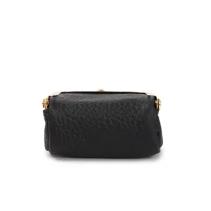 Mini black leather kiss lock pouch compact jewelry coin change purse portable storage bag