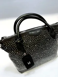 Black rhinestone studded handbag luxury shoulder bag sparkly crystal designer style satchel