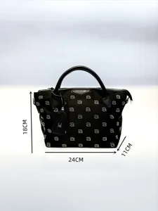 Elegant black rhinestone handbag for women, chic French style tote bag with top handle.